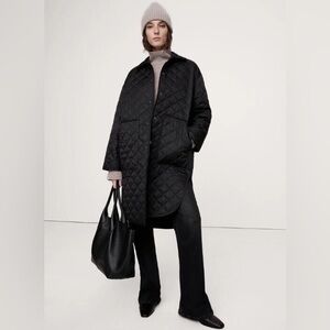 Banana Republic Water Repellent Long Black Quilted Coat